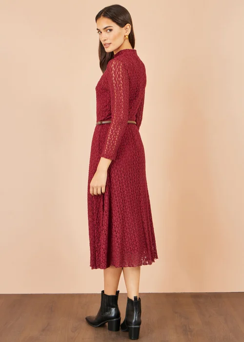 Yumi Burgundy High Neck Lace Midi Dress - 16 Image 2