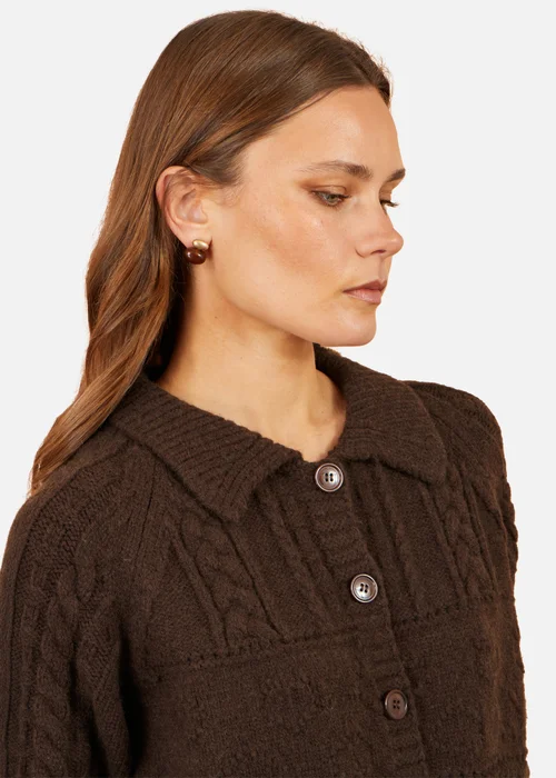 Yumi Brown Cable Knit Boxy Jacket - S Image 4