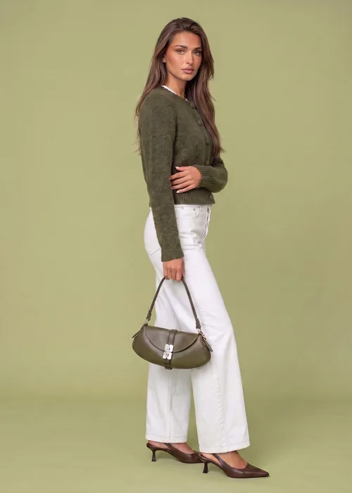 Urban Bliss Khaki Wool Blend Cropped Cardigan - M Image 3