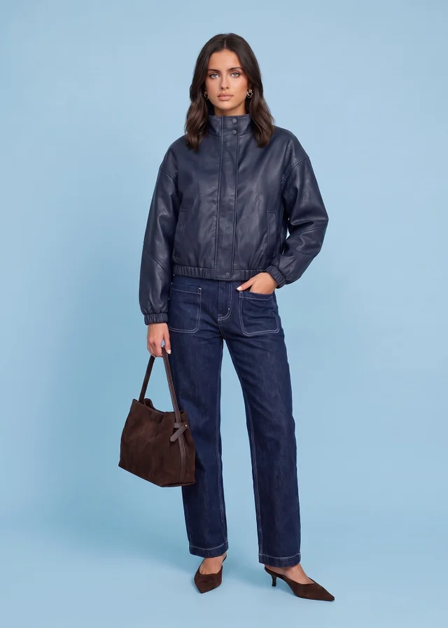 Urban Bliss Navy PU Oversized Jacket