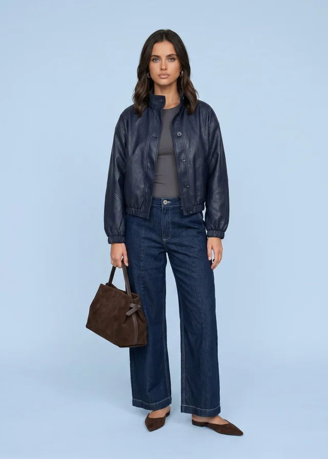 Urban Bliss Navy PU Oversized Jacket