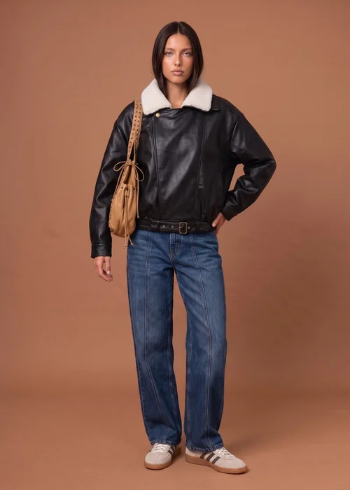 Urban Bliss Black PU Borg Bomber Jacket - 10 Image 1