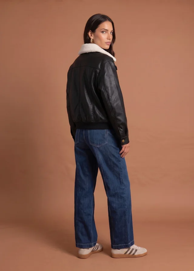 Urban Bliss Black PU Borg Bomber Jacket