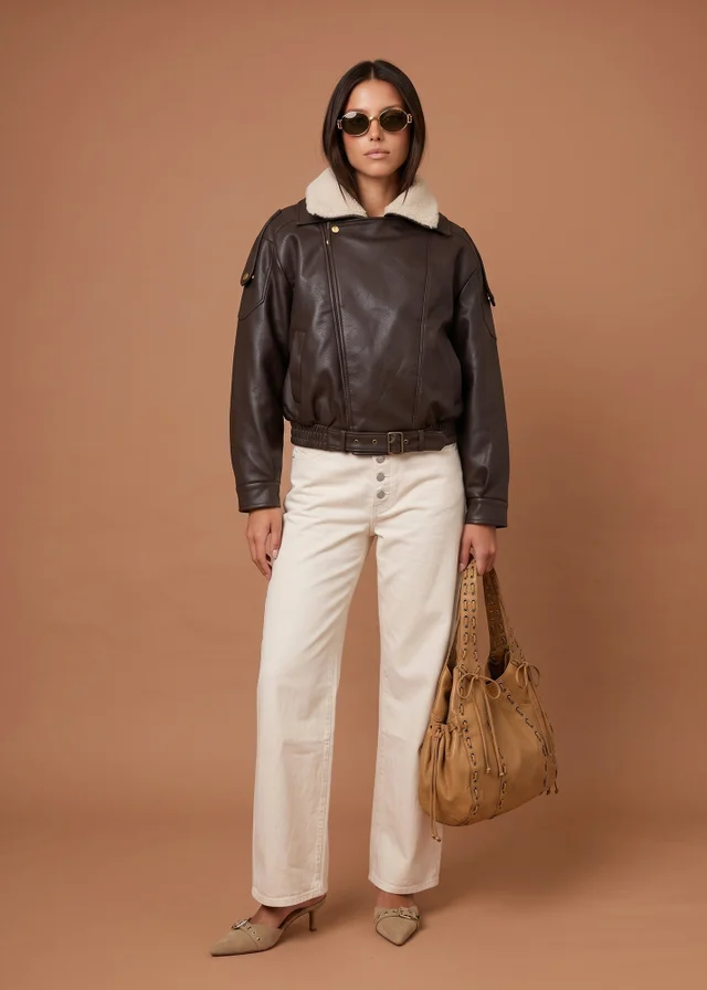 Urban Bliss Chocolate PU Borg Bomber Jacket