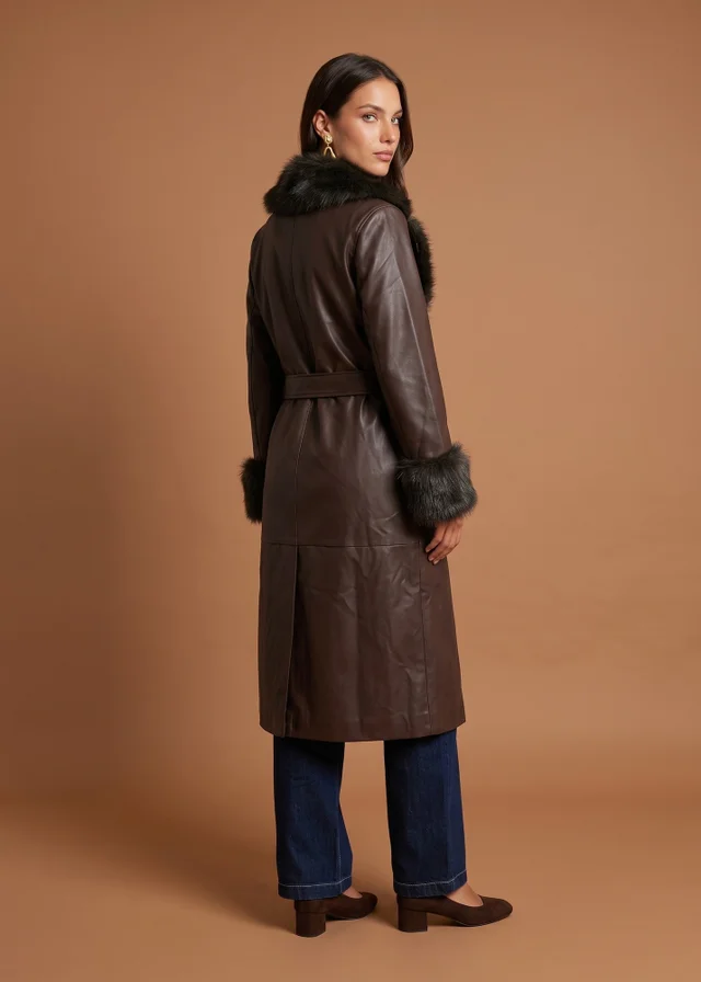 Urban Bliss Chocolate PU Fur Cuff Jacket