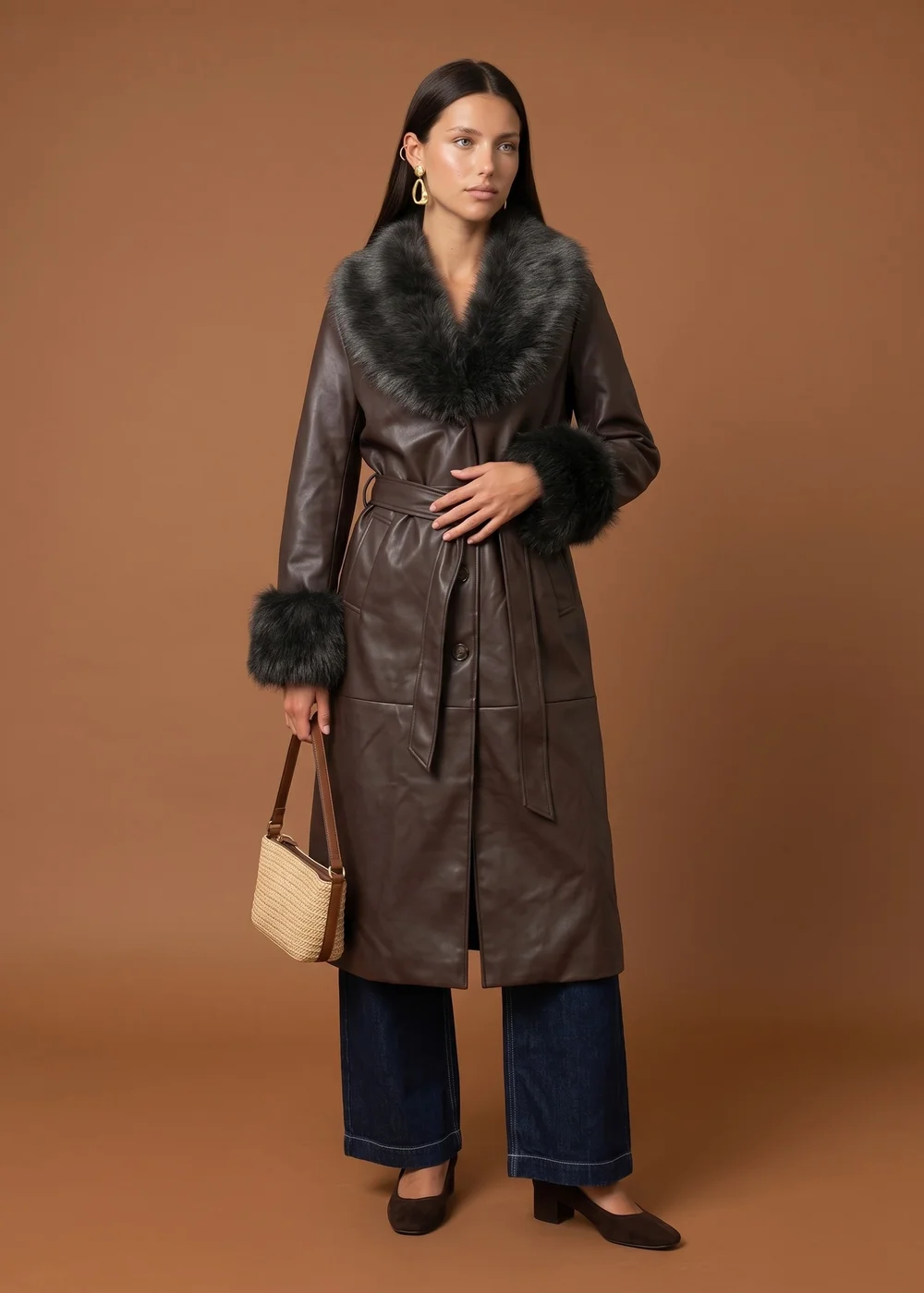 Urban Bliss Chocolate PU Fur Cuff Jacket - 10 Image 1