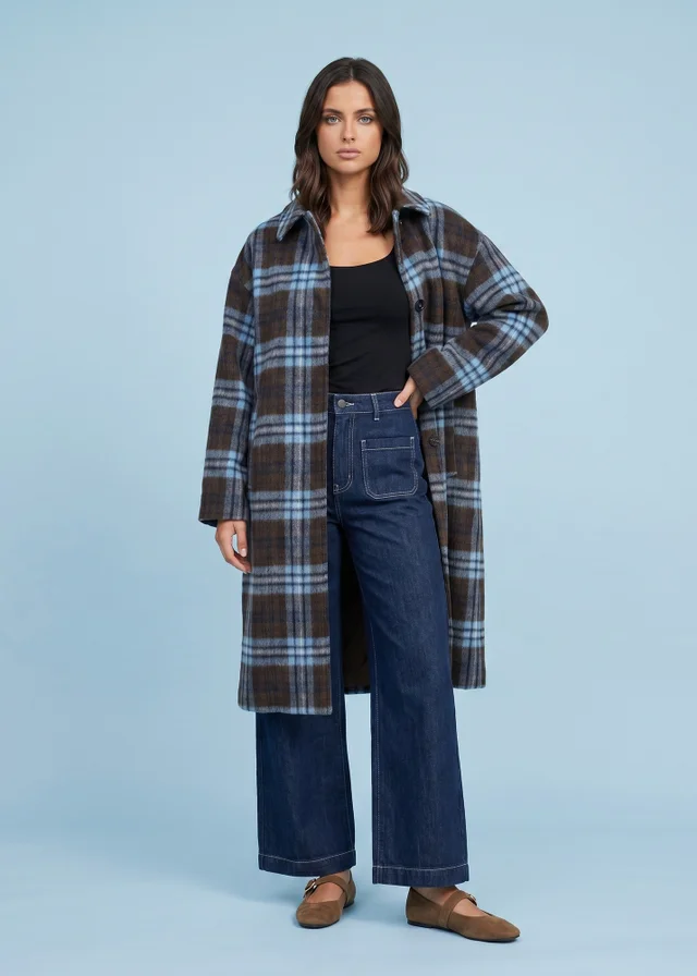 Urban Bliss Blue Wool Blend Check Longline Coat