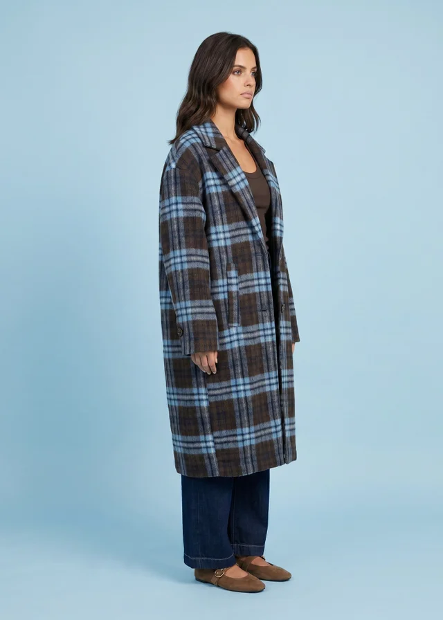 Urban Bliss Blue Wool Blend Check Longline Coat