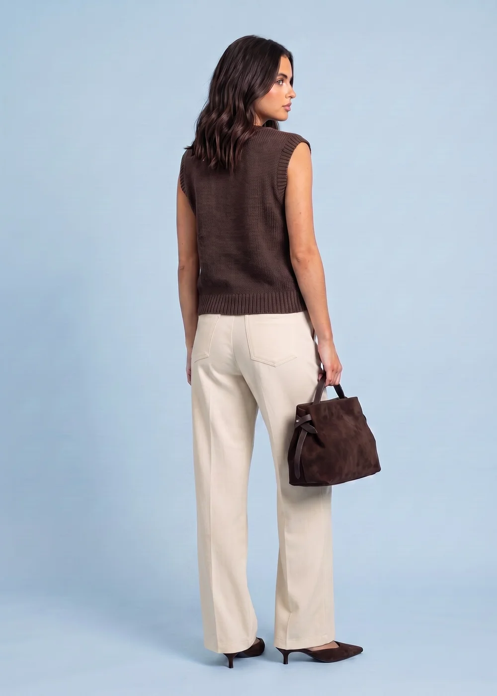 Urban Bliss Chocolate Wool Blend One Button Vest - L Image 3