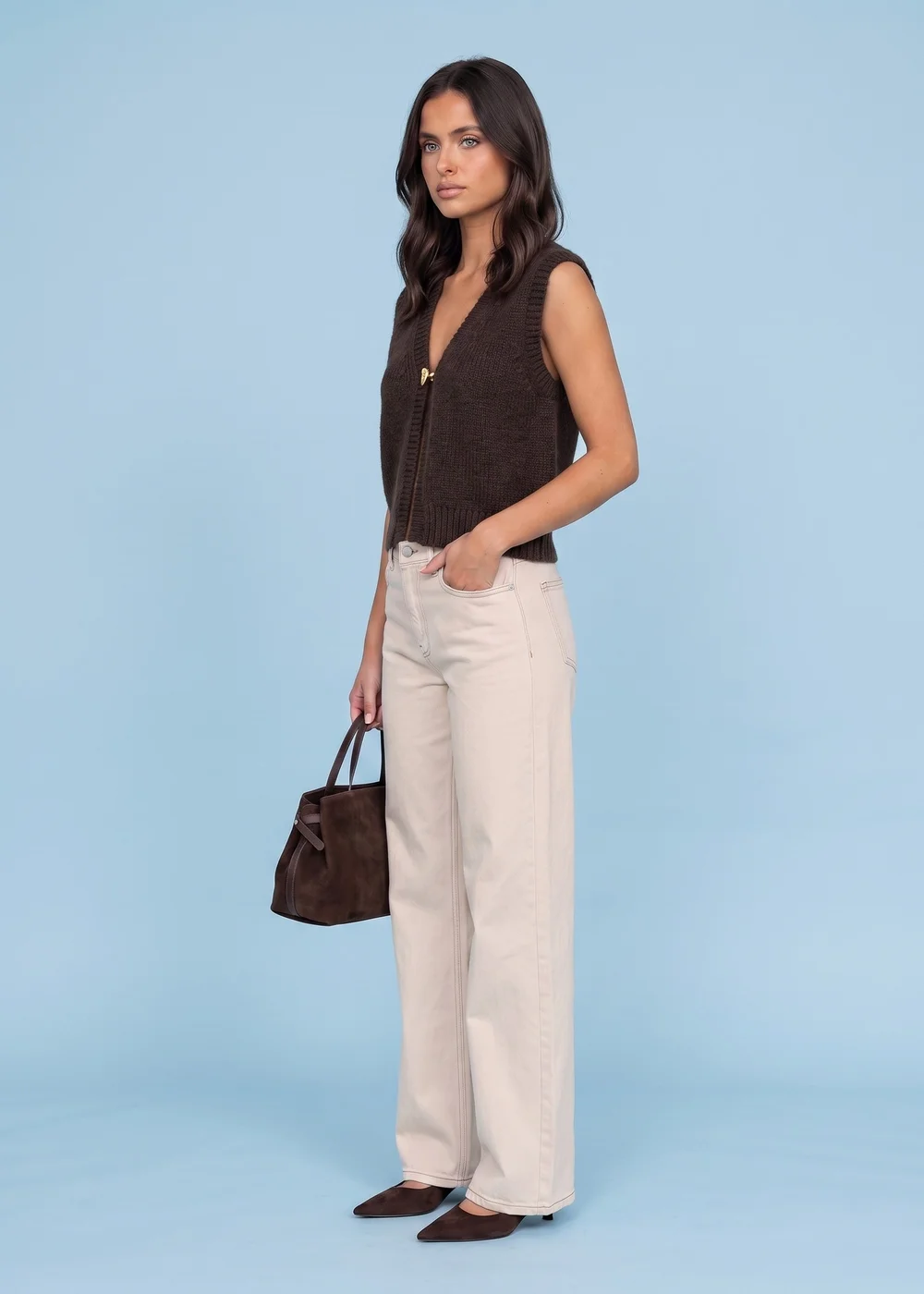 Urban Bliss Chocolate Wool Blend One Button Vest - L Image 2