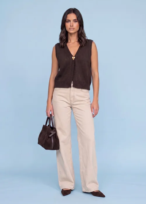Urban Bliss Chocolate Wool Blend One Button Vest - L Image 1