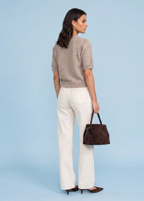Urban Bliss Taupe Wool Blend Short Sleeved Cardigan - L Image 3