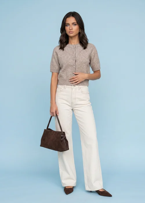 Urban Bliss Taupe Wool Blend Short Sleeved Cardigan - L Image 1