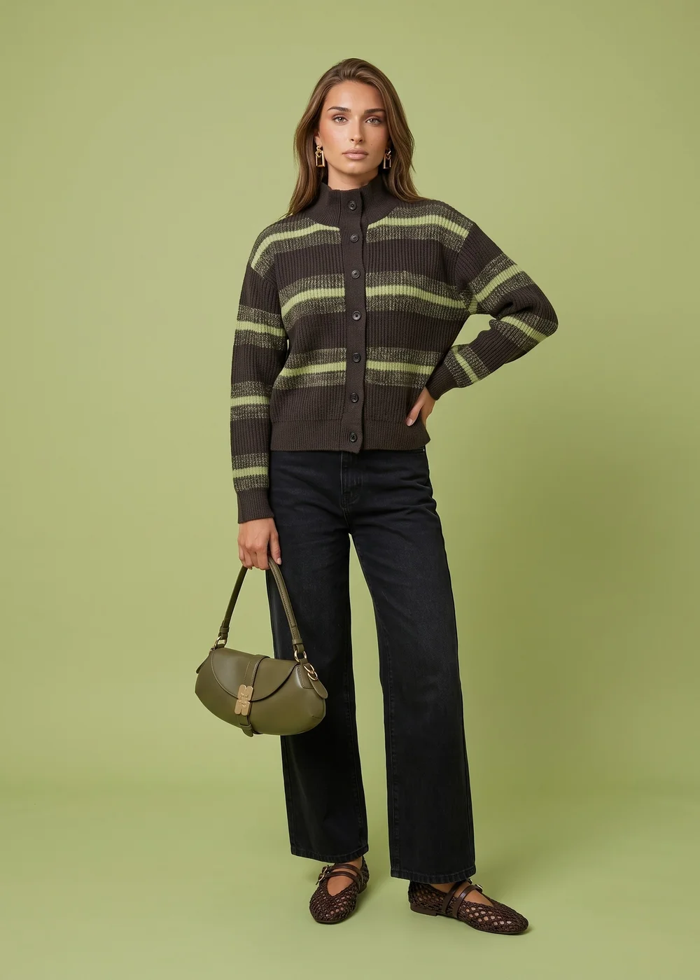 Urban Bliss Brown Stripe Cardigan - S Image 1