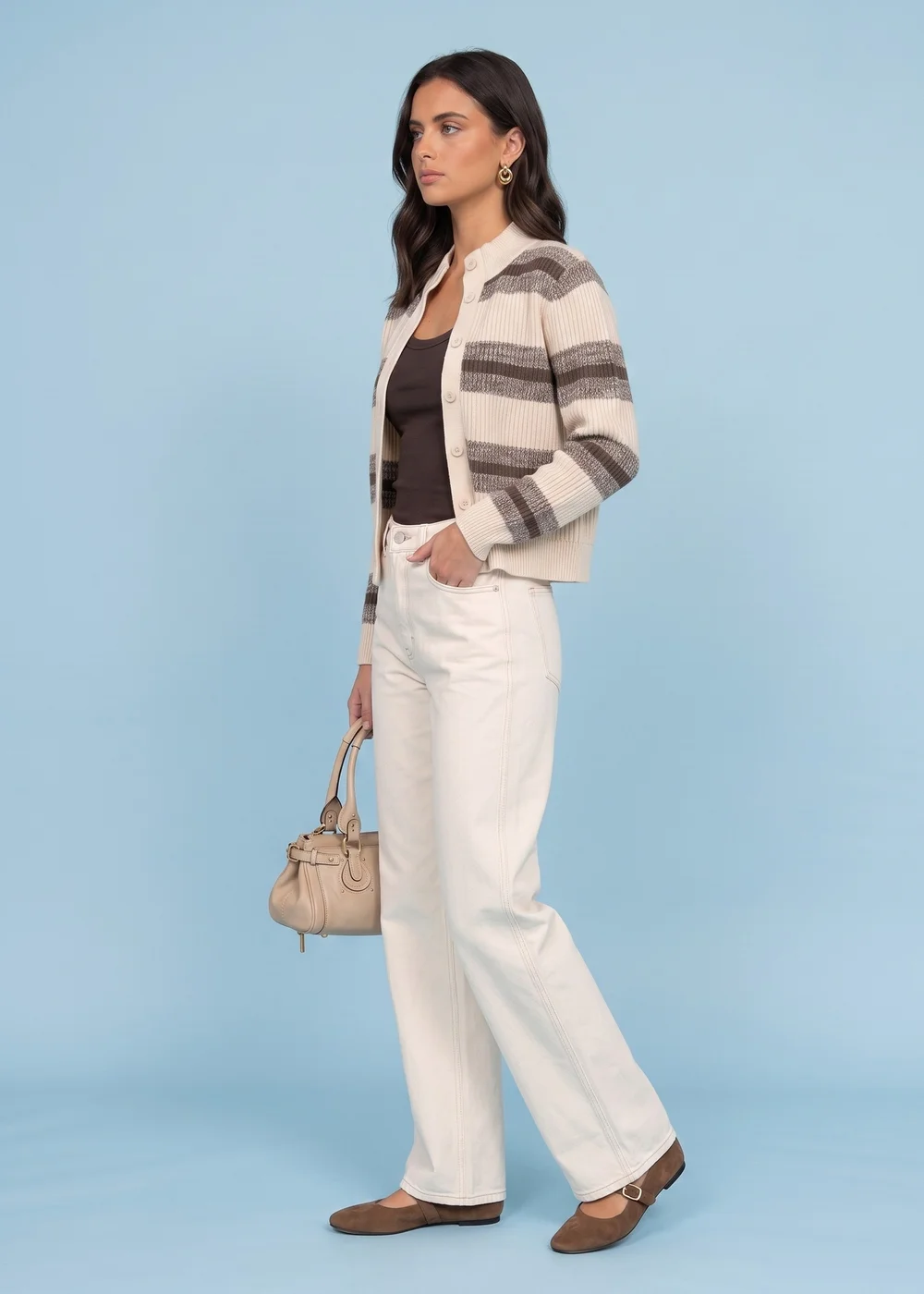 Urban Bliss Cream Stripe Cardigan - S Image 2