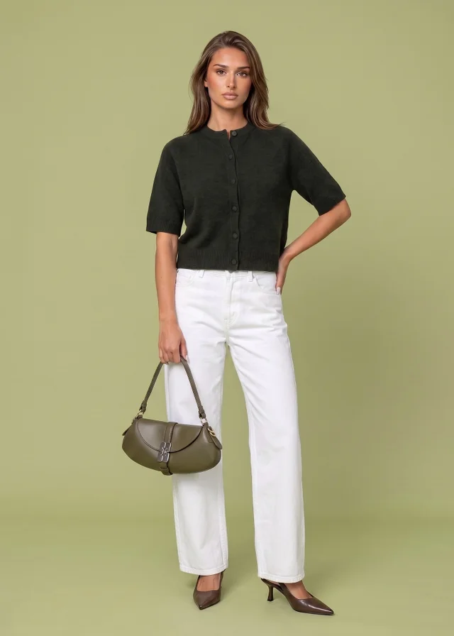 Urban Bliss Khaki Wool Blend Short Sleeved Cardigan