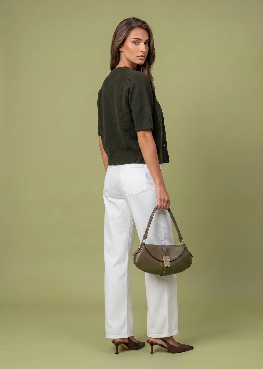 Urban Bliss Khaki Wool Blend Short Sleeved Cardigan - L Image 2