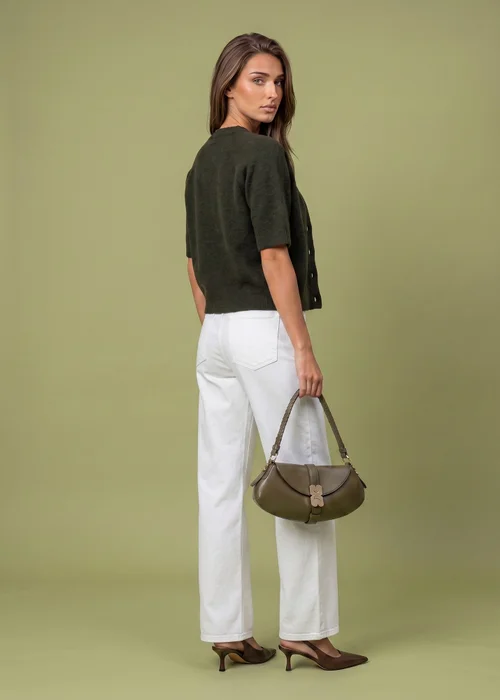 Urban Bliss Khaki Wool Blend Short Sleeved Cardigan - L Image 2