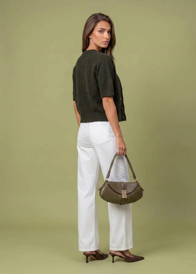 Urban Bliss Khaki Wool Blend Short Sleeved Cardigan