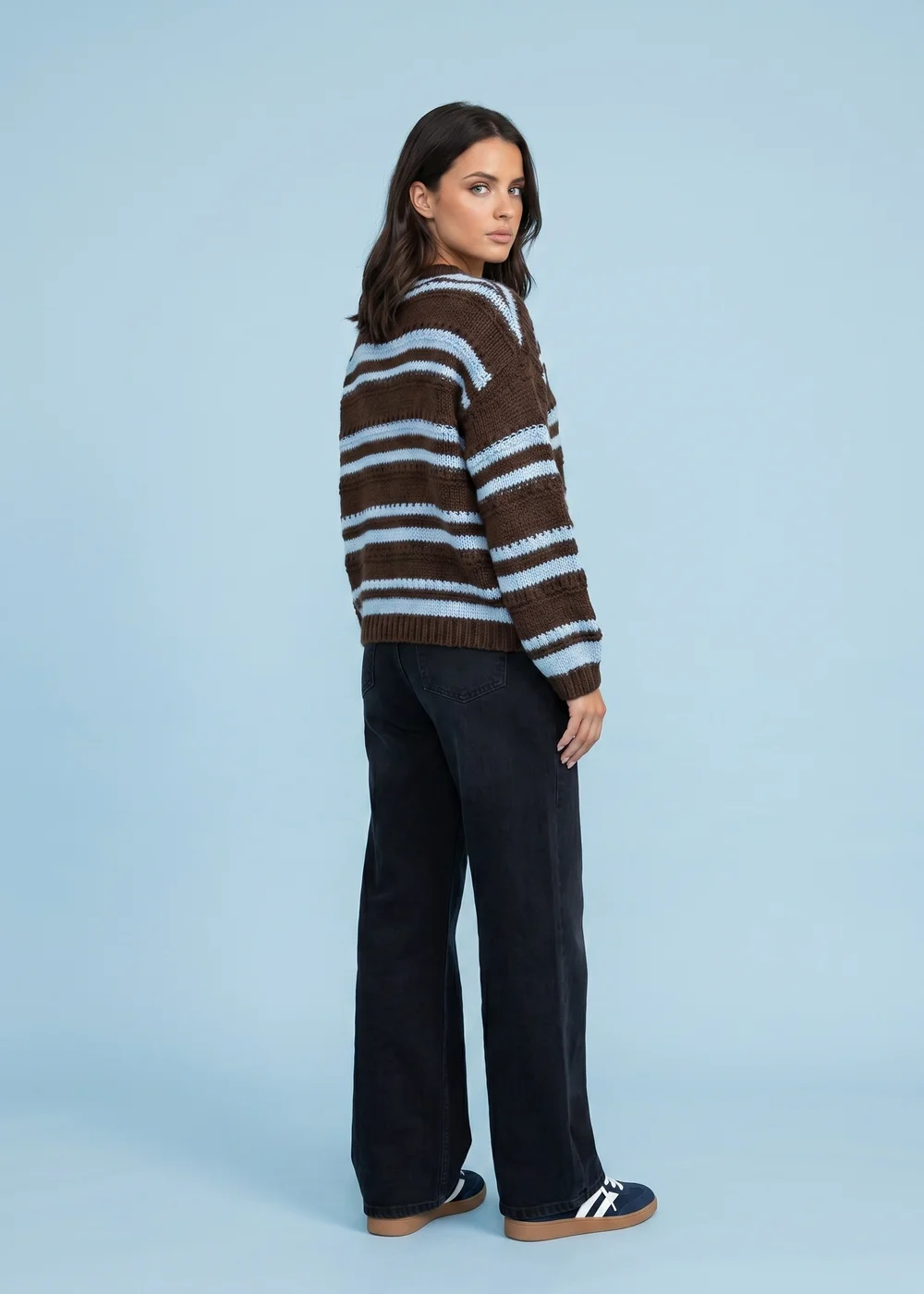 Urban Bliss Brown Textured Stripe Crew Neck Jumper - M Image 3