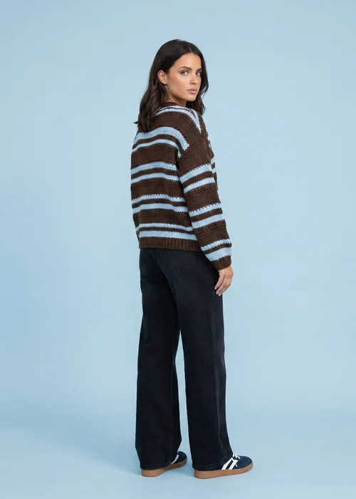 Urban Bliss Brown Textured Stripe Crew Neck Jumper - M Image 3