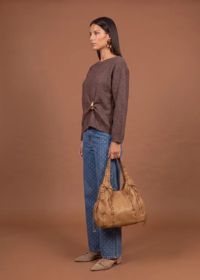 Urban Bliss Brown Wool Blend Gold Trim Jumper