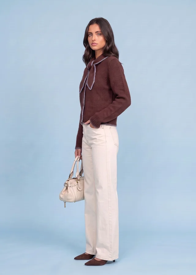 Urban Bliss Chocolate Wool Blend Contrast Cardigan