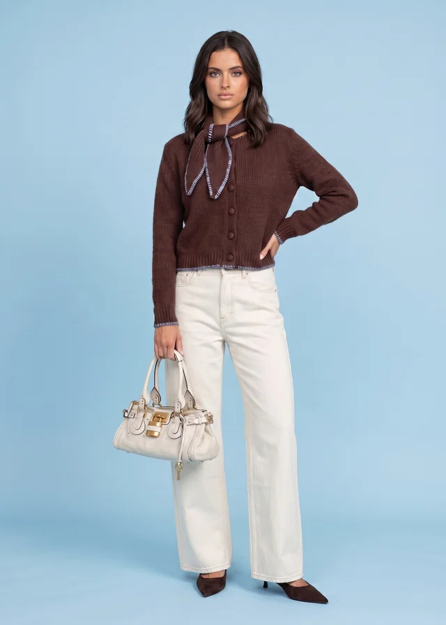 Urban Bliss Chocolate Wool Blend Contrast Cardigan