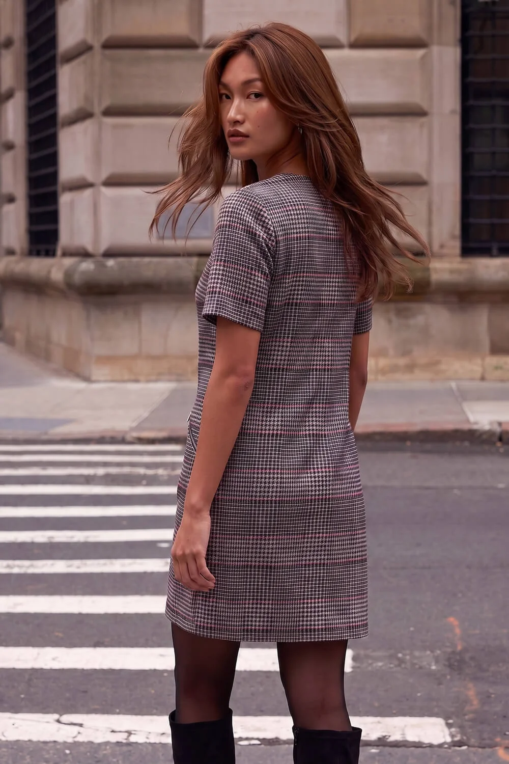 Roman Ivory Houndstooth Check Shift Dress - 16 Image 3