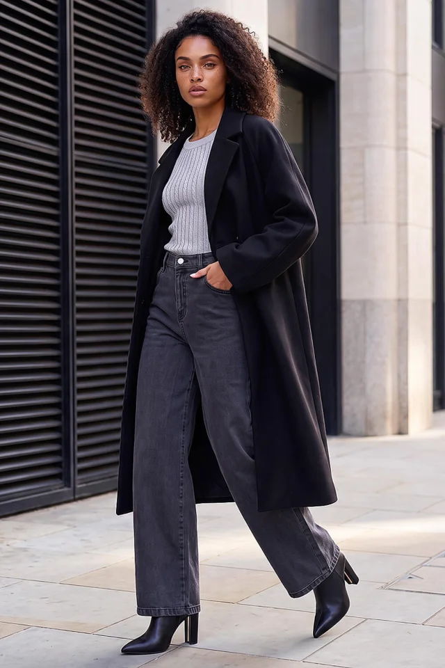 Dusk Black Single Breasted Longline Coat