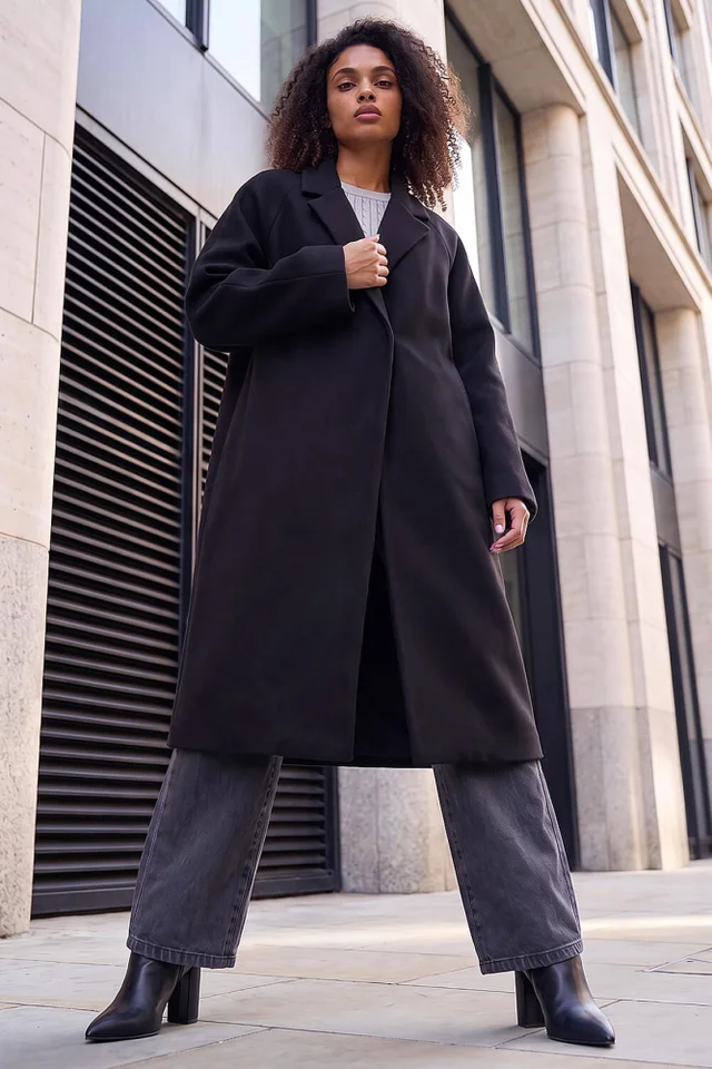 Dusk Black Single Breasted Longline Coat