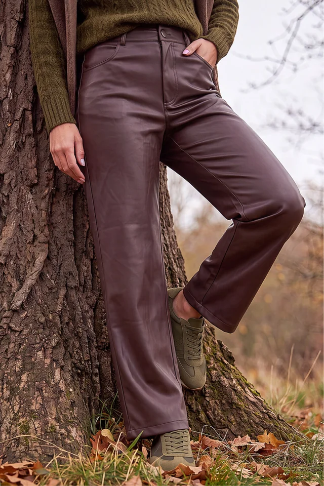 Roman Chocolate Faux Leather Straight Leg Jean