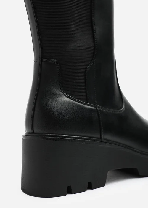 Where's That From Erelia Black Wide Fit Stretch Panel Buckle Detail Wedge Boots - 6 Wide Image 4