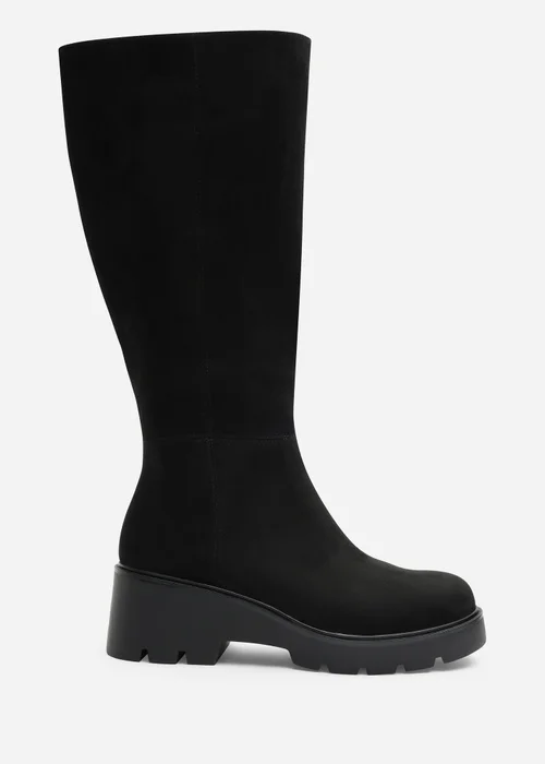 Where's That From Envara Black Wide Fit Knee High Wedge Boot With Stitch Panel Detailing - 7 Wide Image 1