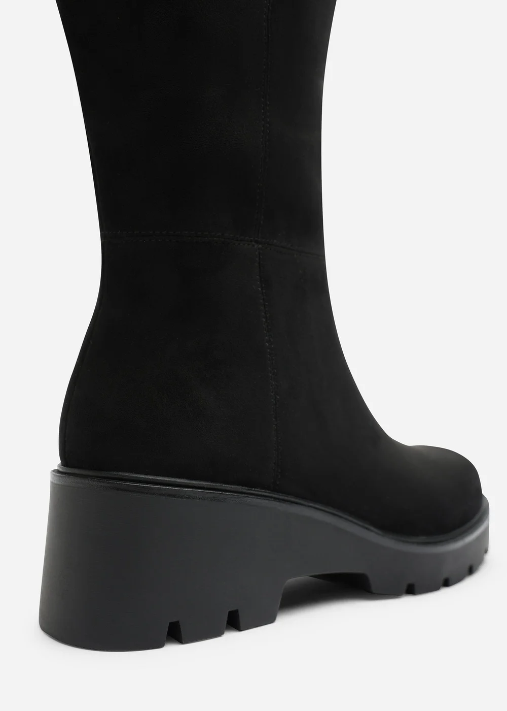 Where's That From Envara Black Wide Fit Knee High Wedge Boot With Stitch Panel Detailing - 7 Wide Image 4