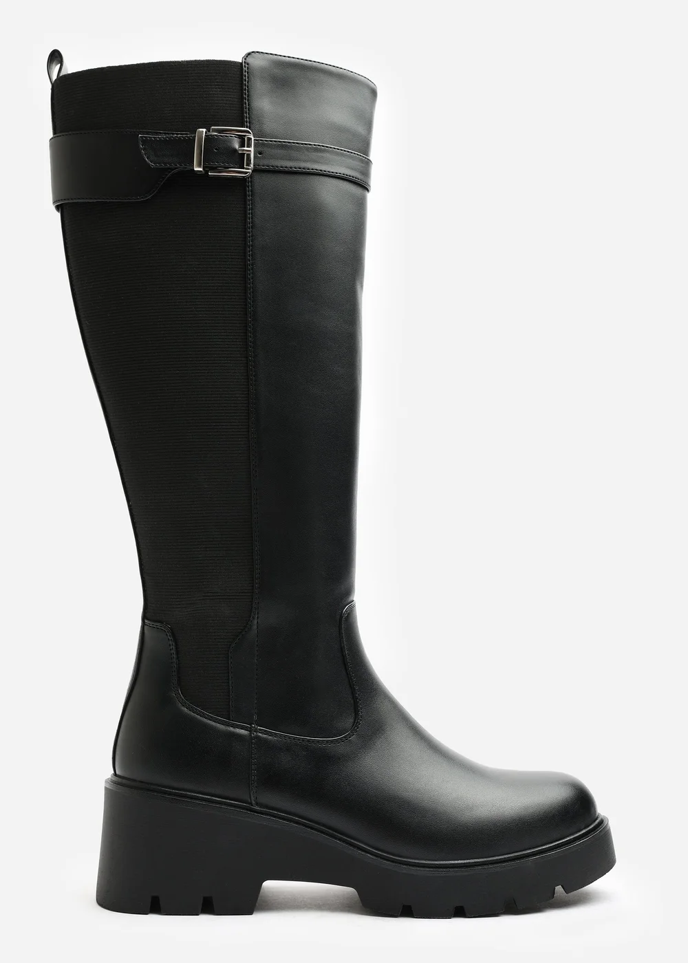 Where's That From Erelia Black Stretch Panel Buckle Detail Wedge Boots - 7 Image 1