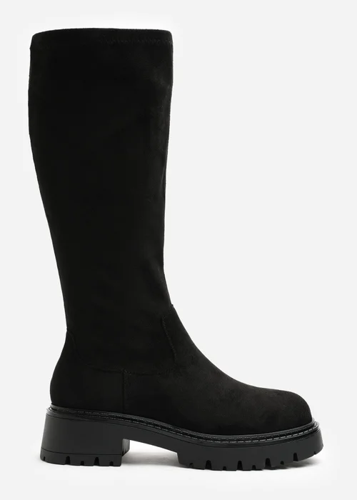 Where's That From Elvane Black Faux Suede Stretch Chunky Knee High Sock Boot - 5 Image 1