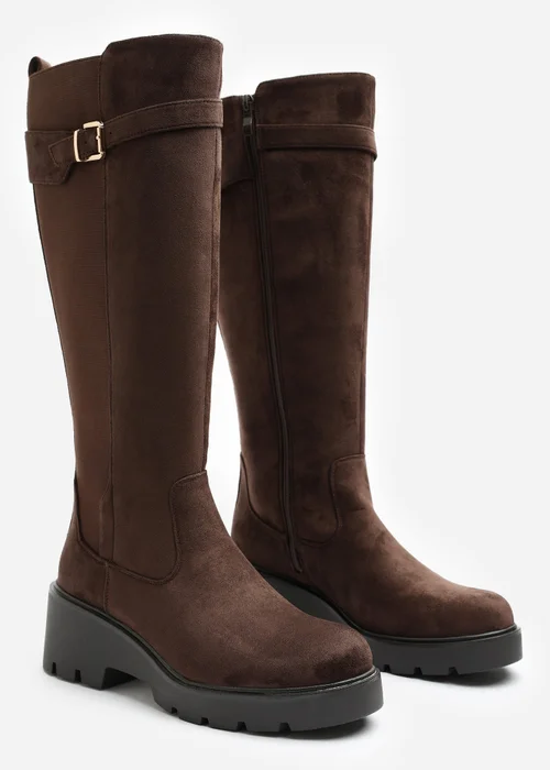 Where's That From Erelia Dark Brown Stretch Panel Buckle Detail Wedge Boots - 6 Image 3