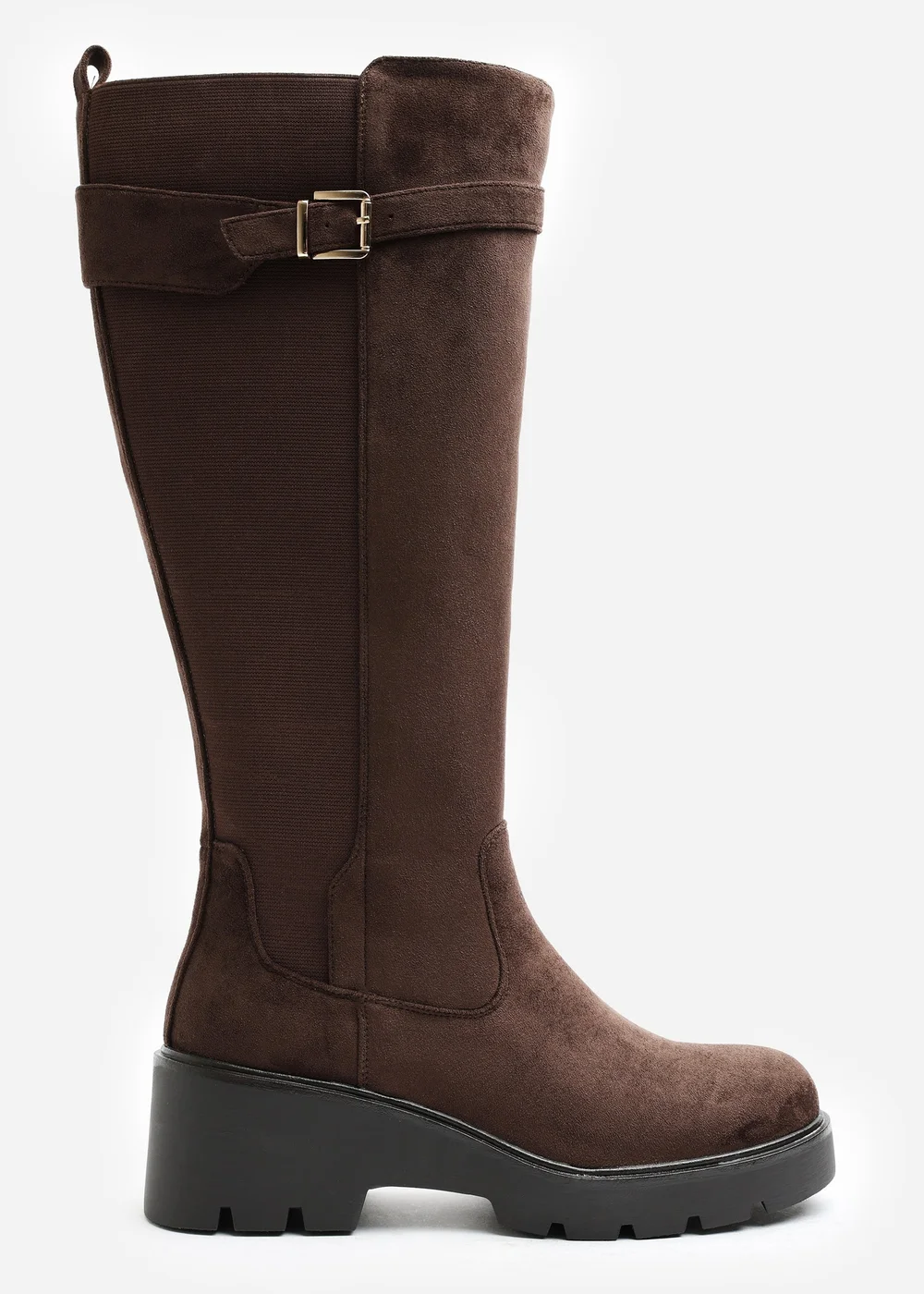 Where's That From Erelia Dark Brown Stretch Panel Buckle Detail Wedge Boots - 6 Image 1