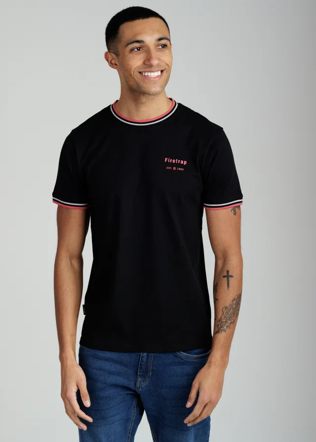 Firetrap Black Regular Fit Cotton Crew T Shirt