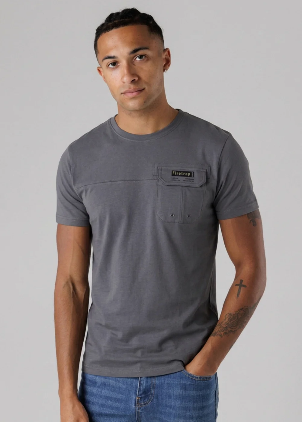 Firetrap Multi 3 Pack Regular Fit Cotton Pocket Tees - L Image 4