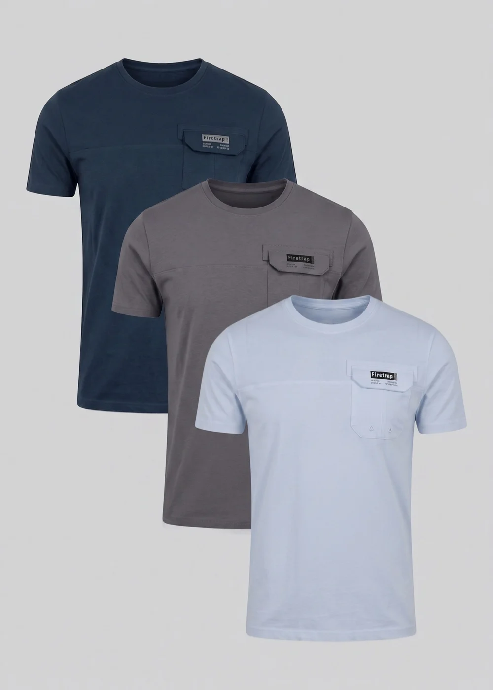 Firetrap Multi 3 Pack Regular Fit Cotton Pocket Tees - L Image 1