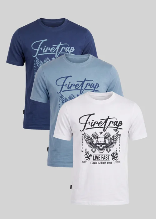 Firetrap Multi 3 Pack Regular Fit Cotton Crew T-Shirts - M Image 1