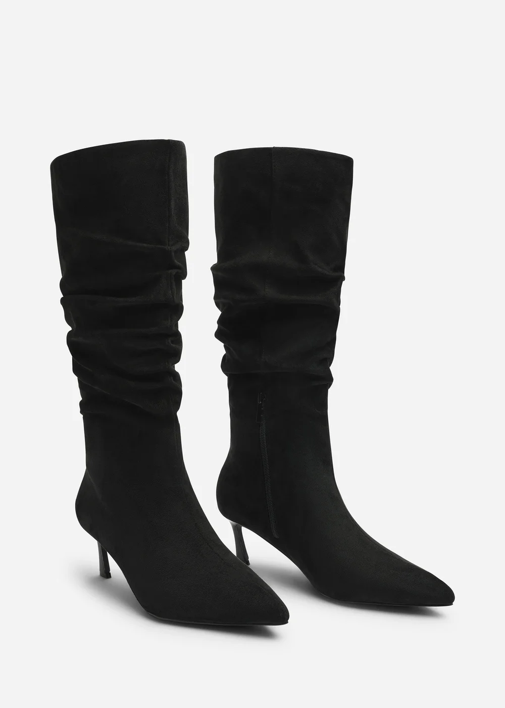 Where's That From Kivora Black Faux Suede Ruched Knee High Pointed Stiletto Boot - 7 Image 4