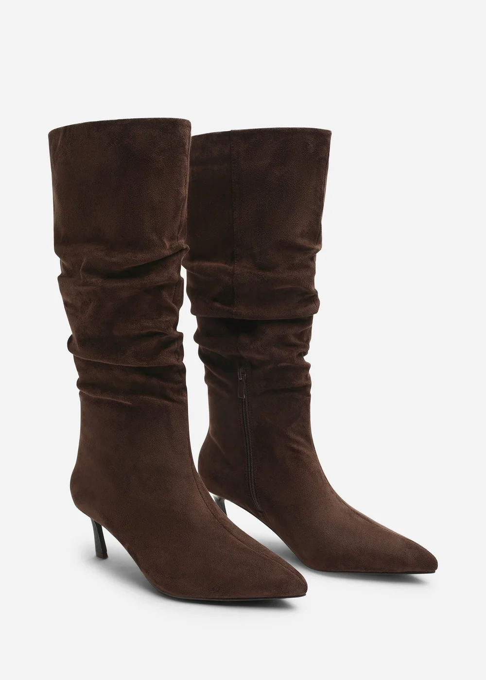 Where's That From Kivora Dark Brown Faux Suede Ruched Knee High Pointed Stiletto Boot - 6 Image 4