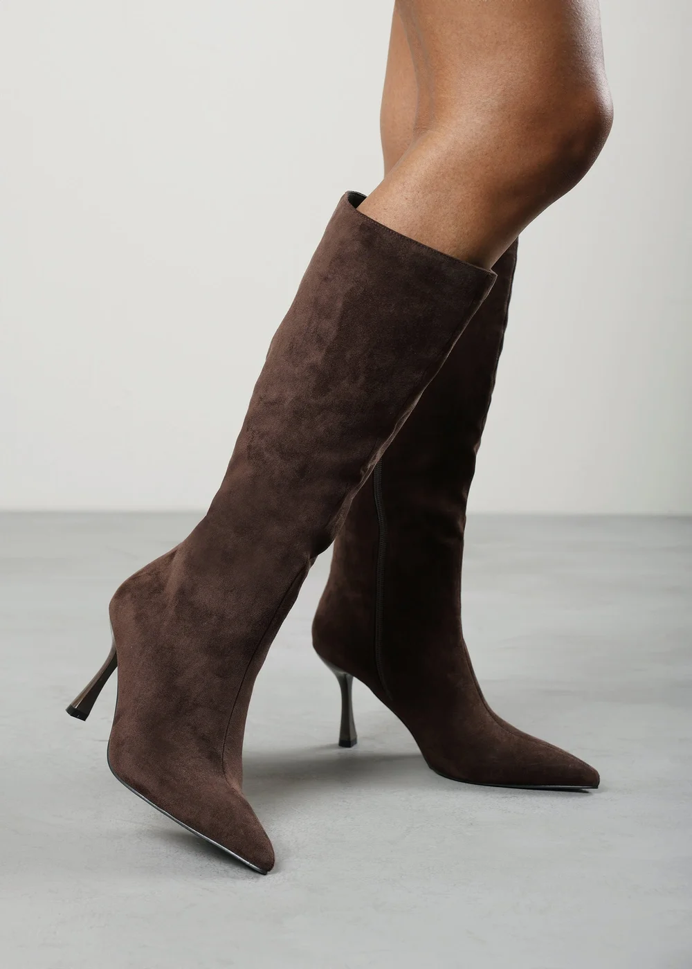 Where's That From Kexira Dark Brown Faux Suede Stiletto Knee High Boot - 3 Image 2