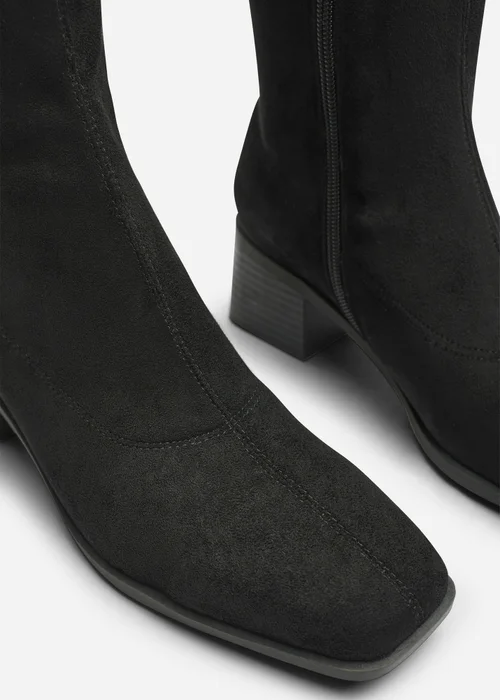 Where's That From Ezzira Black Square Low Block Heel Stretch Knee High Boots - 5 Image 5