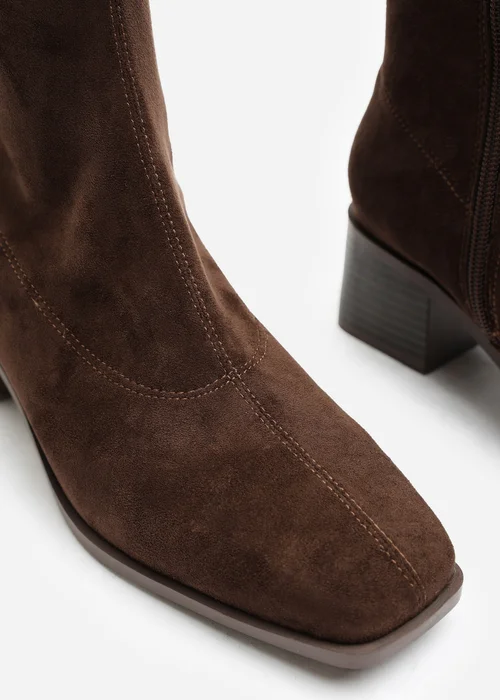 Where's That From Ezzira Dark Brown Square Low Block Heel Stretch Knee High Boots - 5 Image 5