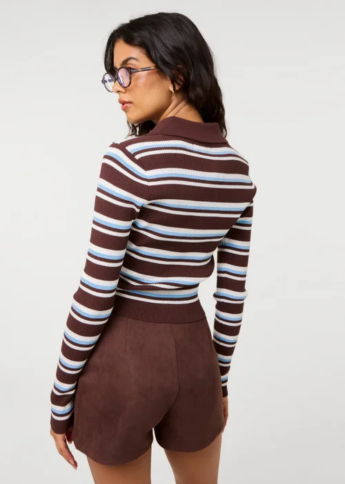 Pink Vanilla Brown Stripe Long Sleeve Collar Jumper - S Image 4