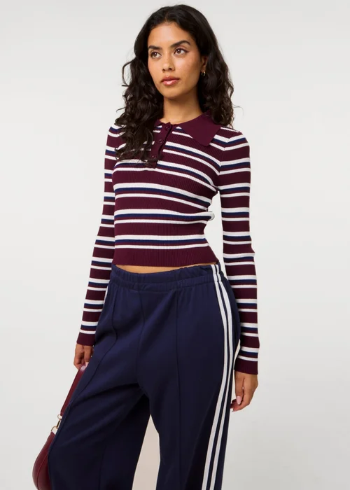 Pink Vanilla Red Stripe Long Sleeve Collar Jumper - L Image 1